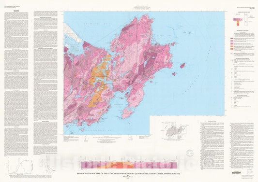 Map : Bedrock geologic map of the Gloucester and Rockport quadrangles, Essex County, Massachusetts, 1992 Cartography Wall Art :