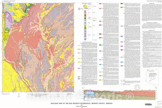 Map : Geologic map of the Red Pockets quadrangle, Mohave County, Arizona, 1992 Cartography Wall Art :