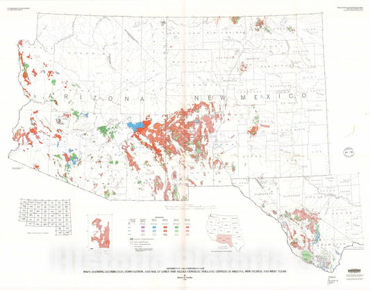 Map : Maps showing distribution, composition, and age of early and middle Cenozoic volcanic centers in Arizona, New Mexico, and west Texas, 1993 Cartography Wall Art :
