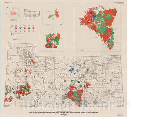 Map : Maps showing distribution, composition, and age of early and middle Cenozoic volcanic centers in Colorado and Utah, 1993 Cartography Wall Art :