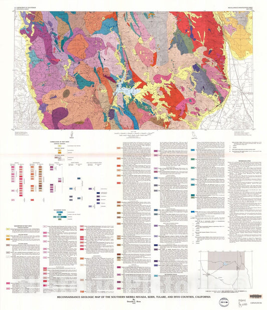 Map : Reconnaissance geologic map of the southern Sierra Nevada, Kern, Tulare, and Inyo Counties, California, 1995 Cartography Wall Art :