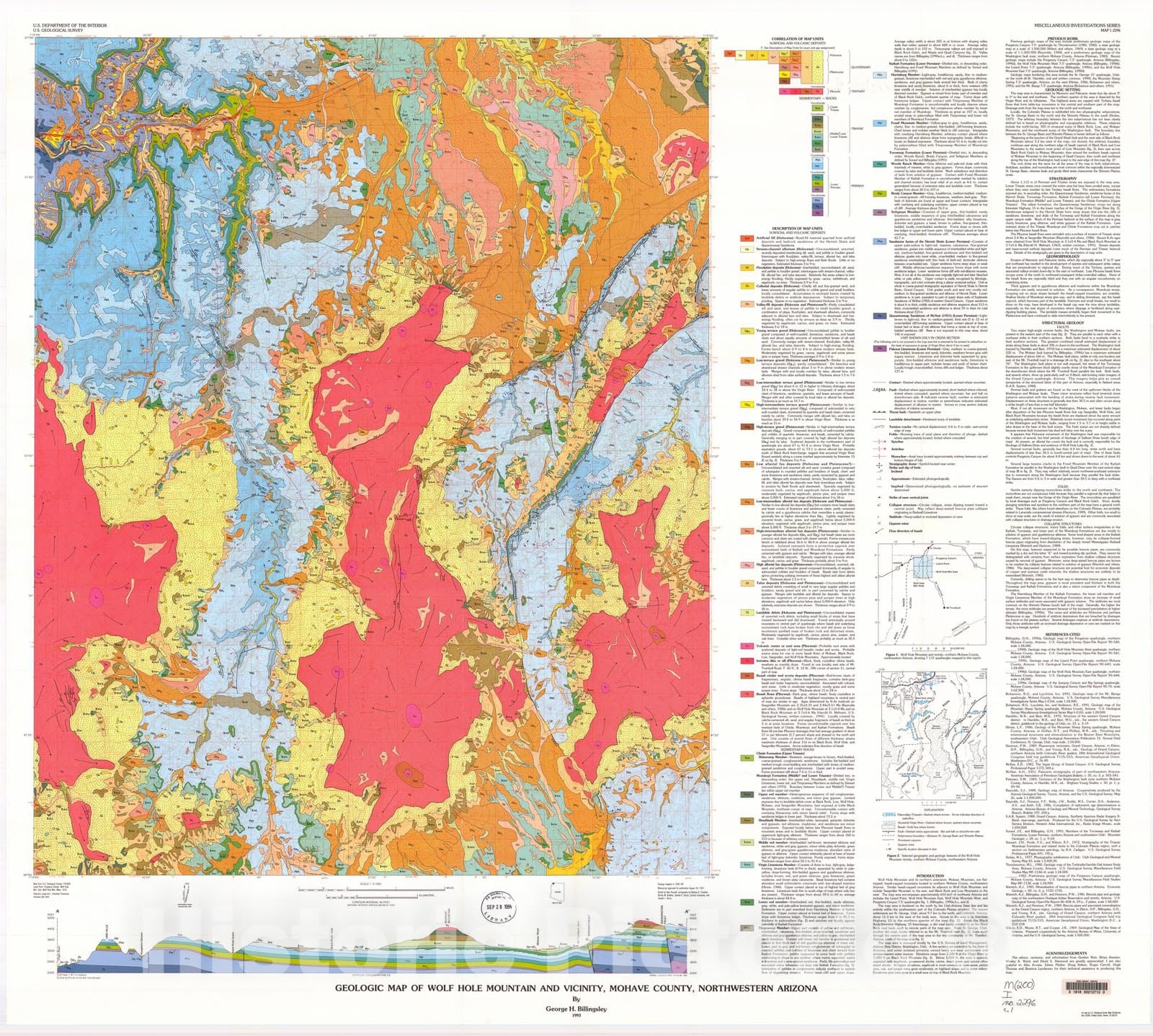 Map : Geologic map of Wolf Hole Mountain and vicinity, Mohave County, northwestern Arizona, 1993 Cartography Wall Art :