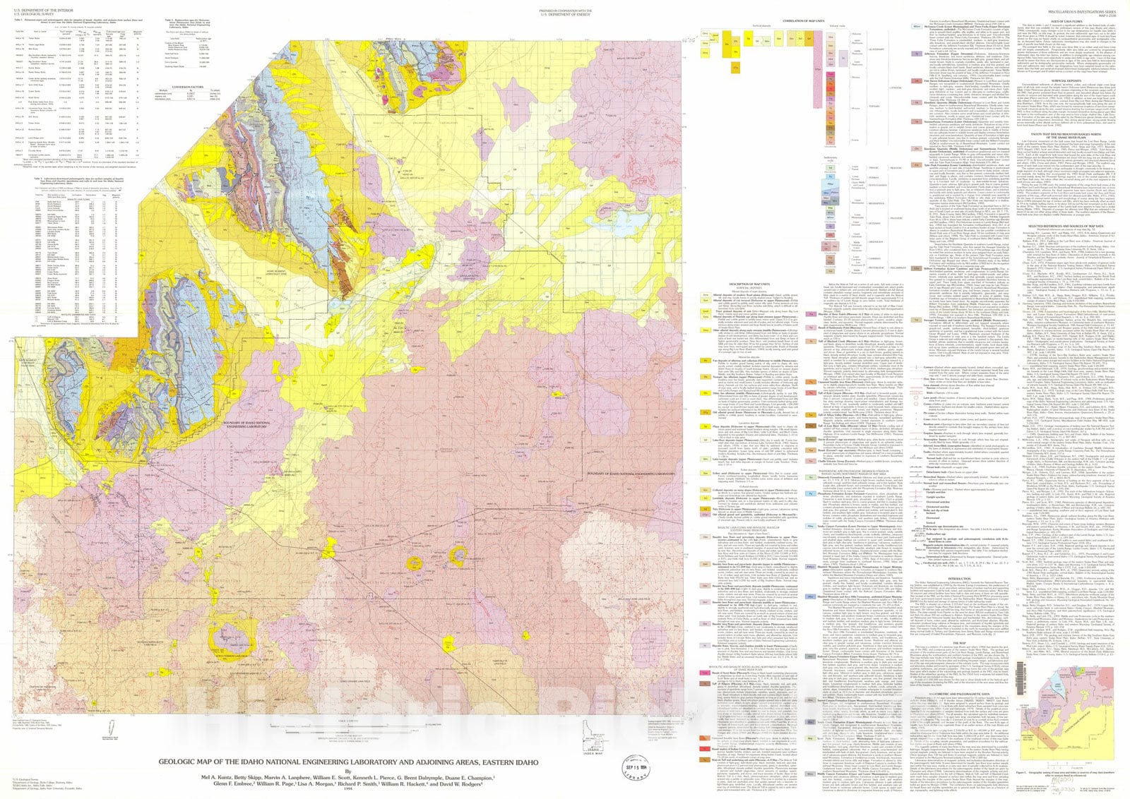 Map : Geologic map of the Idaho National Engineering Laboratory and adjoining areas, eastern Idaho, 1994 Cartography Wall Art :