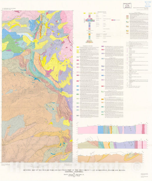 Map : Geologic map of the Duncan Peak and southern part of the Cisco Grove 7.5' quadrangles, Placer and Nevada Counties, California, 1995 Cartography Wall Art :