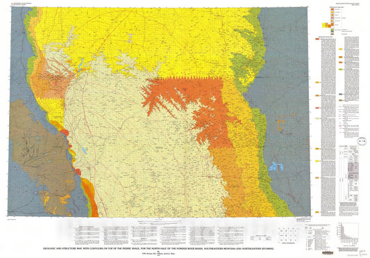 Map : Geologic and structure map, with contours on top of the Pierre Shale, for the north half of the Powder River Basin,, 1993 Cartography Wall Art :