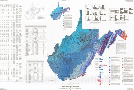 Map : Mineral resources of West Virginia, 1993 Cartography Wall Art :