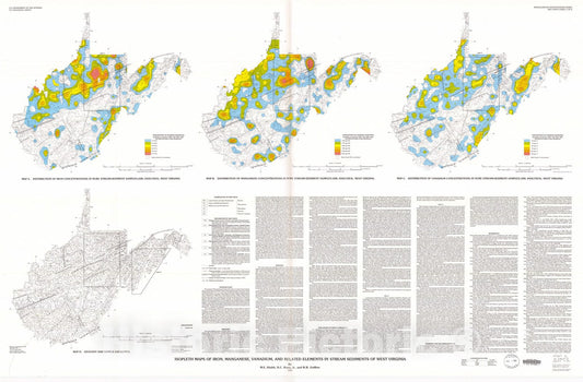 Map : Isopleth maps of iron, manganese, vanadium, and related elements in stream sediments of West Virginia, 1994 Cartography Wall Art :