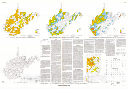 Map : Isopleth maps of pH and alkalinity in stream waters, and sodium in stream sediments of West Virginia, 1994 Cartography Wall Art :