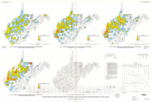 Map : Isopleth maps of uranium, thorium, cerium, lanthanum, and related elements in stream sediments of West Virginia, 1994 Cartography Wall Art :