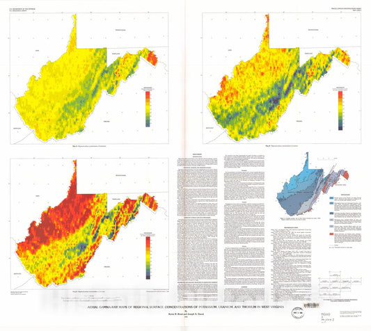 Map : Aerial gamma-ray maps of regional surface concentrations of potassium, uranium, and thorium in West Virginia, 1995 Cartography Wall Art :