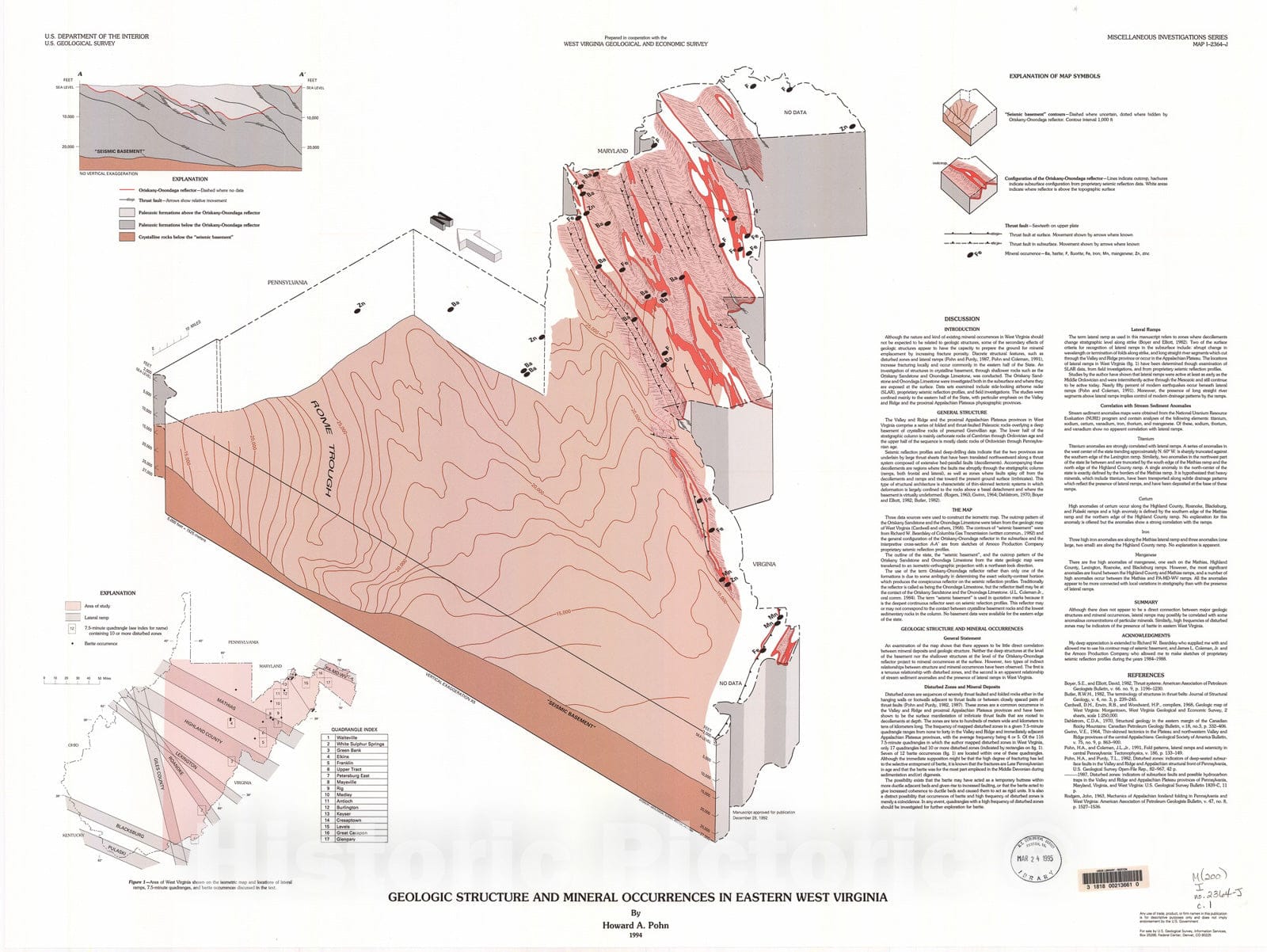 Map : Geologic structure and mineral occurrences in eastern West Virginia, 1994 Cartography Wall Art :