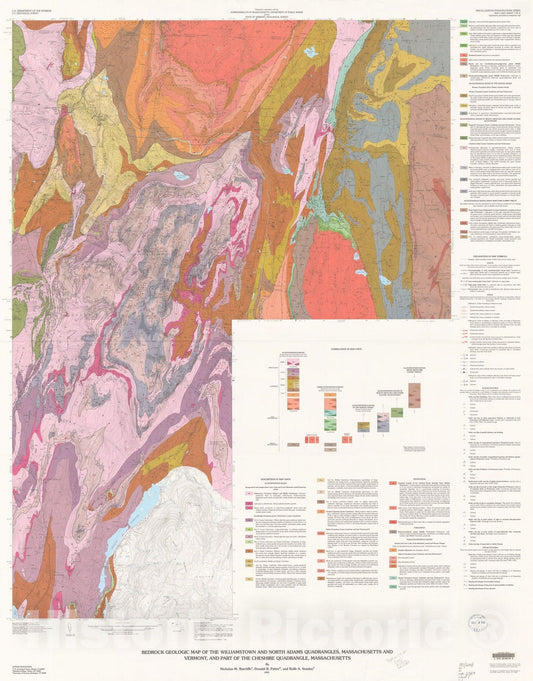 Map : Bedrock geologic map of the Williamstown and North Adams quadrangles, Massachusetts and Vermont, and part of the Cheshire quadrangle, Massachusetts, 1993 Cartography Wall Art :