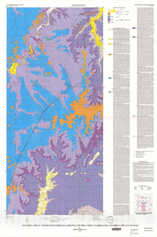 Map : Geologic map of the Welda quadrangle and part of the Colony quadrangle, Anderson County, Kansas, 1993 Cartography Wall Art :