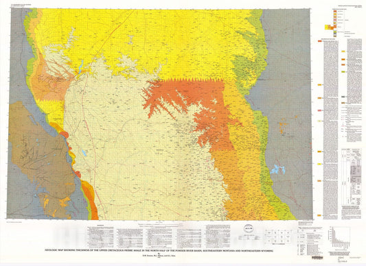 Map : Geologic map showing thickness of the Upper Cretaceous Pierre Shale in the north half of the Powder River Basin, southeastern Montana, 1993 Cartography Wall Art :