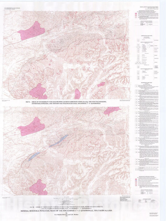 Map : Mineral resource maps of the Anchorage one degree x three degrees quadrangle, southern Alaska, one994 Cartography Wall Art :