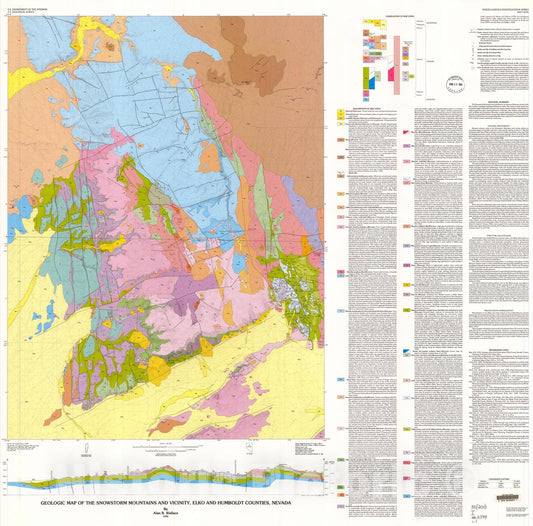 Map : Geologic map of the Snowstorm Mountains and vicinity, Elko and Humboldt Counties, Nevada, 1993 Cartography Wall Art :