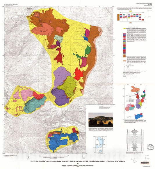 Map : Geologic map of the Taylor Creek Rhyolite and adjacent rocks, Catron and Sierra Counties, New Mexico, 1995 Cartography Wall Art :