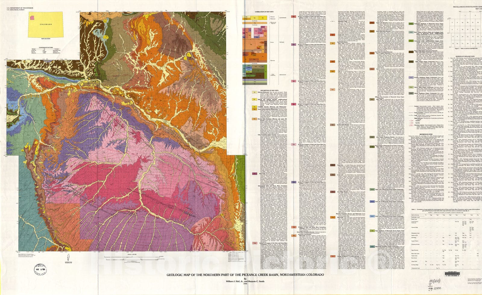 Map : Geologic map of the northern part of the Piceance Creek Basin, northwestern Colorado, 1994 Cartography Wall Art :