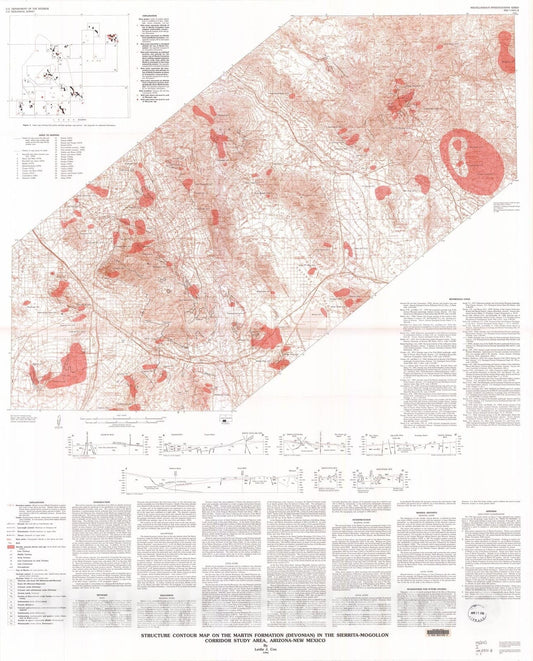 Map : Structure contour map on the Martin Formation (Devonian) in the Sierrita-Mogollon corridor study area, Arizona-New Mexico, 1996 Cartography Wall Art :