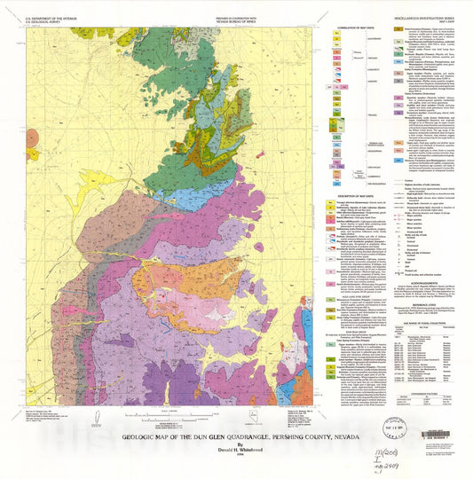 Map : Geologic map of the Dun Glen quadrangle, Pershing County, Nevada, 1994 Cartography Wall Art :