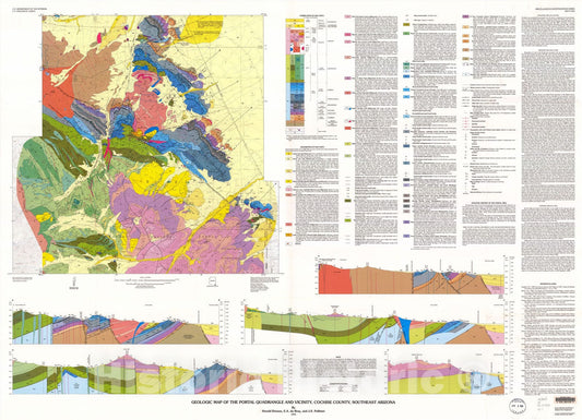 Map : Geologic map of the Portal quadrangle and vicinity, Cochise County, Arizona, 1995 Cartography Wall Art :