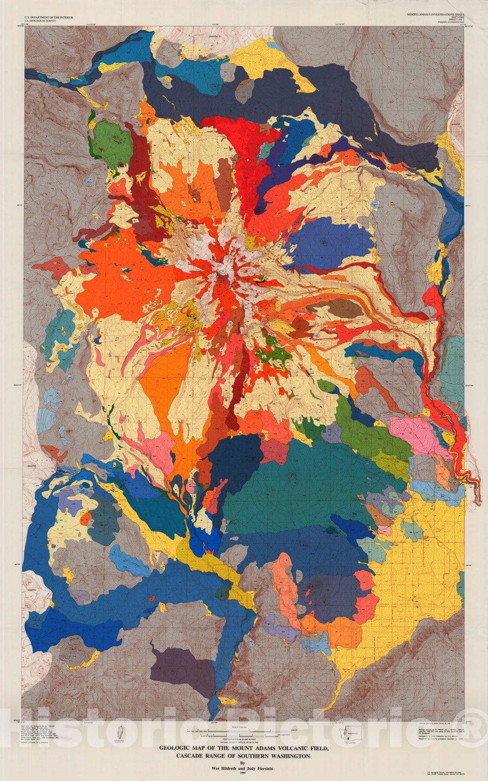 Map : Geologic map of the Mount Adams volcanic field, Cascade Range of southern Washington, 1995 Cartography Wall Art :