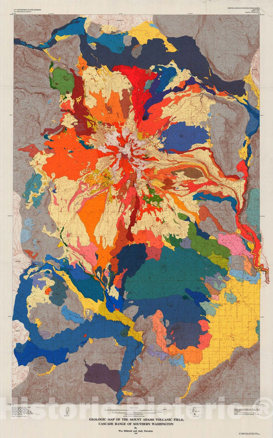 Map : Geologic map of the Mount Adams volcanic field, Cascade Range of southern Washington, 1995 Cartography Wall Art :
