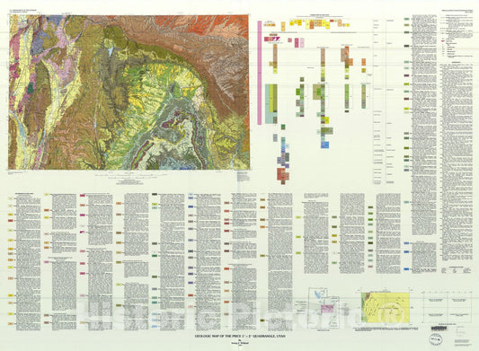 Map : Geologic map of the Price one degree x two degrees quadrangle, Utah, one995 Cartography Wall Art :