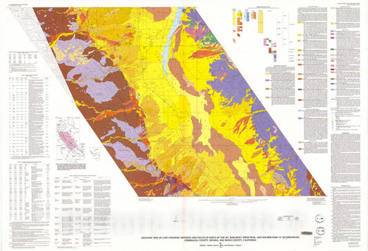 Map : Geologic map of the Late Cenozoic deposits and faults in parts of the Mt. Barcroft, Piper Peak, and Soldier Pass 15' quadrangles,, 1995 Cartography Wall Art :