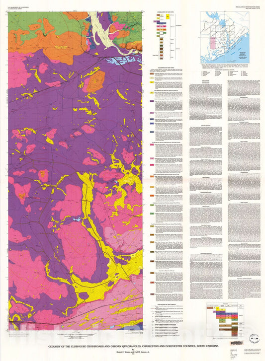 Map : Geology of the Clubhouse Crossroads and Osborn quadrangles, Charleston and Dorchester Counties, South Carolina, 1996 Cartography Wall Art :