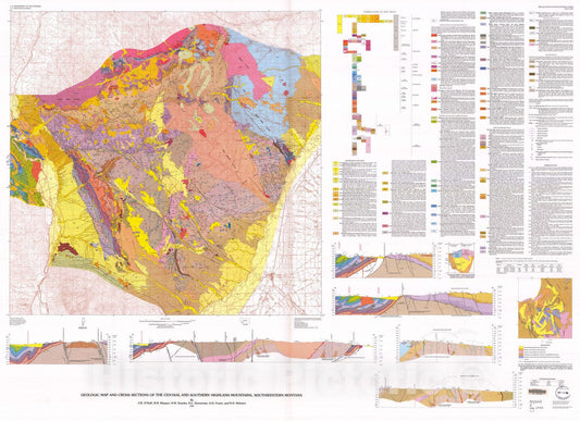 Map : Geologic map and cross sections of the central and southern Highland Mountains, southwestern Montana, 1996 Cartography Wall Art :