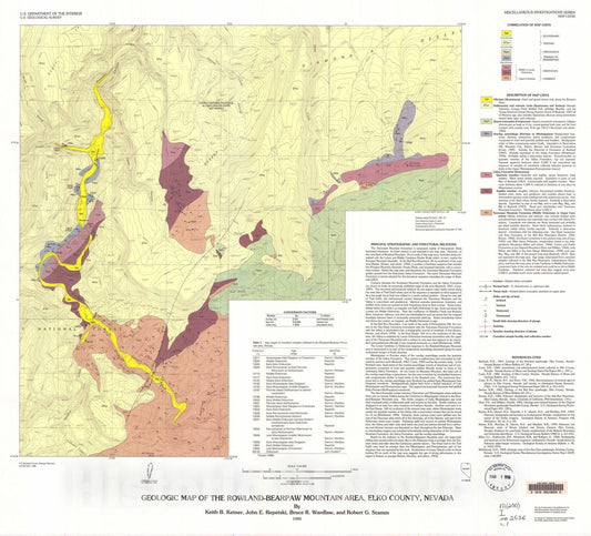 Map : Geologic map of the Rowland-Bearpaw Mountain area, Elko County, Nevada, 1995 Cartography Wall Art :