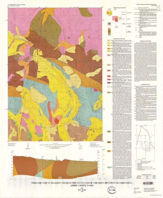 Map : Geologic map of adjacent areas in the Hayden Creek and Mogg Mountain quadrangles, Lemhi County, Idaho, 1996 Cartography Wall Art :