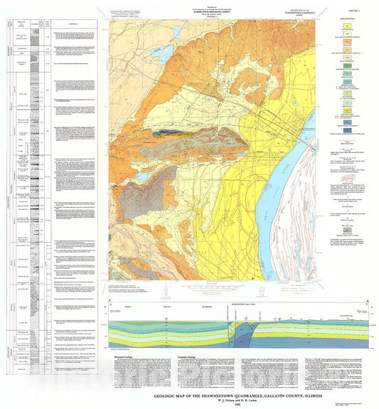 Map : Geologic map of the Shawneetown Quadrangle, Gallatin County, Illinois, 1986 Cartography Wall Art :