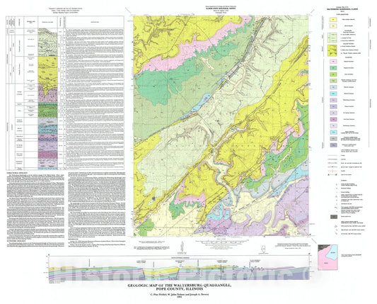 Map : Geologic map of the Waltersburg Quadrangle, Pope County, Illinois, 1991 Cartography Wall Art :