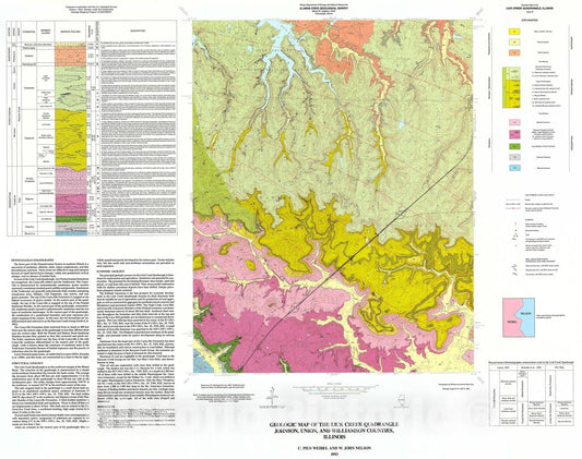 Map : Geologic map of the Lick Creek Quadrangle, Johnson, Union, and Williamson Counties, Illinois, 1993 Cartography Wall Art :