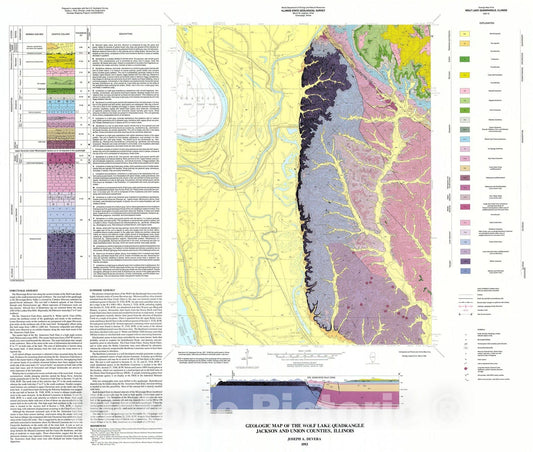 Map : Geologic map of the Wolf Lake Quadrangle, Jackson and Union Counties, Illinois, 1993 Cartography Wall Art :