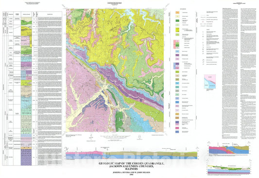 Map : Geologic map of the Cobden Quadrangle, Jackson and Union Counties, Illinois, 1995 Cartography Wall Art :