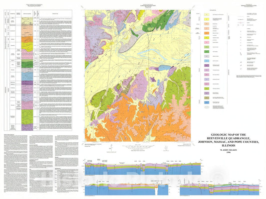 Map : Geologic map of the Reevesville Quadrangle, Johnson, Massac, and Pope Counties, Illinois, 1996 Cartography Wall Art :