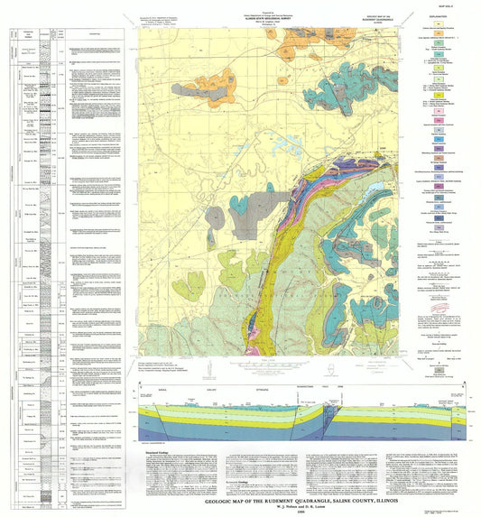 Map : Geologic map of the Rudement quadrangle, Saline County, Illinois, 1986 Cartography Wall Art :