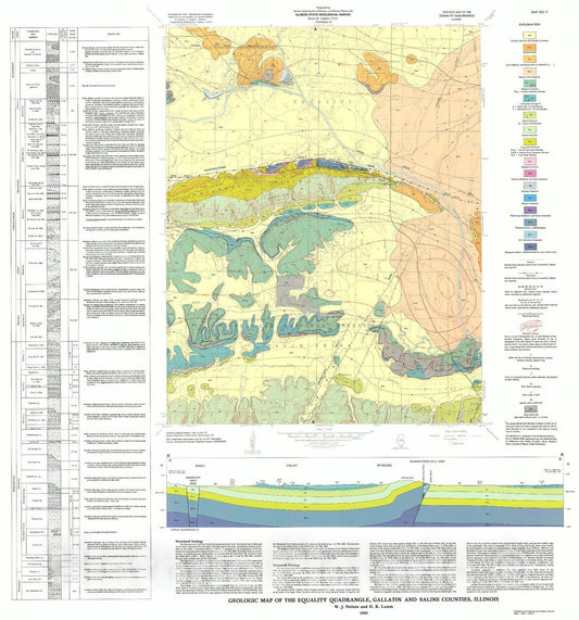 Map : Geologic map of the Equality Quadrangle, Gallatin and Saline Counties, Illinois, 1986 Cartography Wall Art :