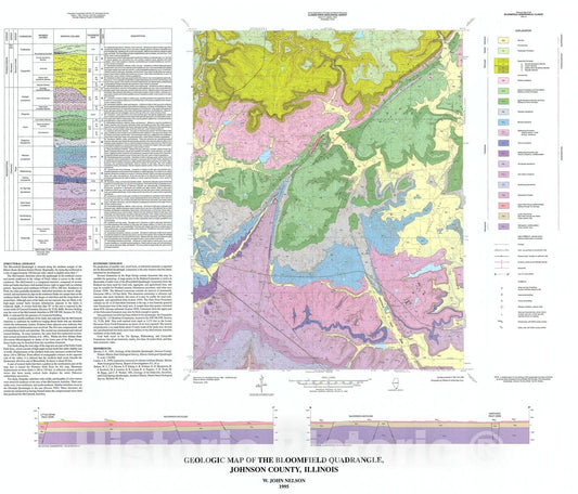 Map : Geologic map of the Bloomfield Quadrangle, Johnson County, Illinois, 1995 Cartography Wall Art :
