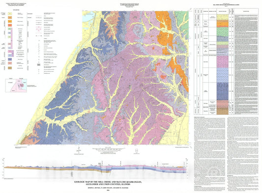 Map : Geologic map of the Mill Creek and McClure Quadrangles, Alexander and Union Counties, Illinois, 1994 Cartography Wall Art :