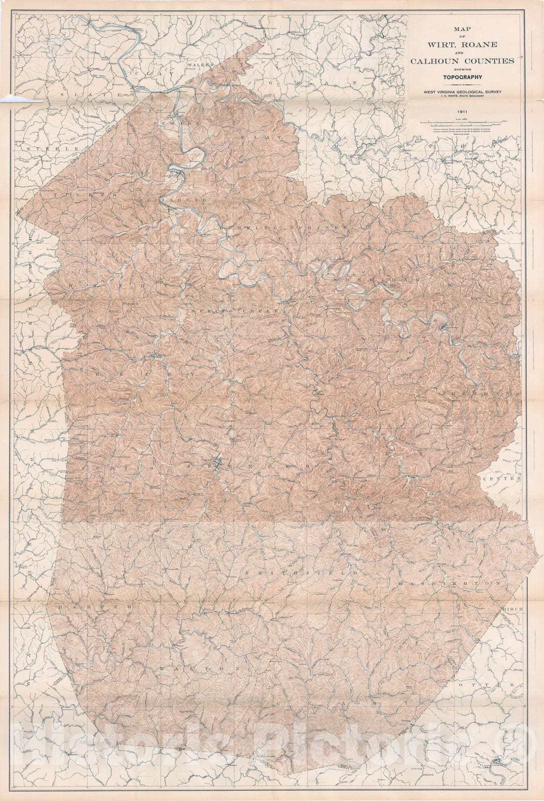 Map : Wirt, Roane, and Calhoun Counties, 1911 Cartography Wall Art :
