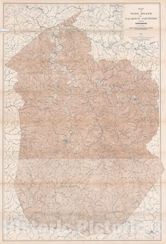 Map : Wirt, Roane, and Calhoun Counties, 1911 Cartography Wall Art :
