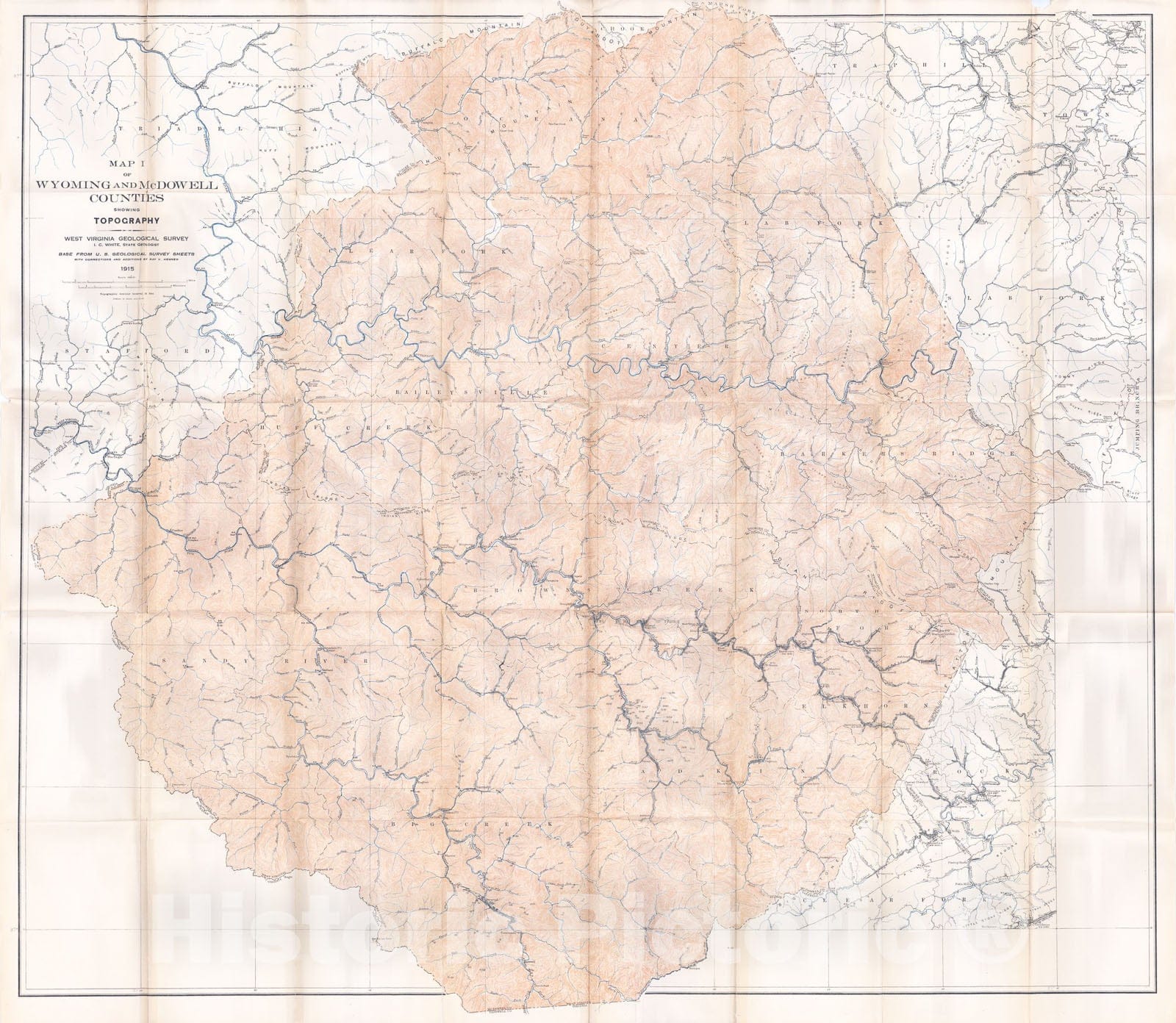 Map : Wyoming and McDowell Counties, 1915 Cartography Wall Art :