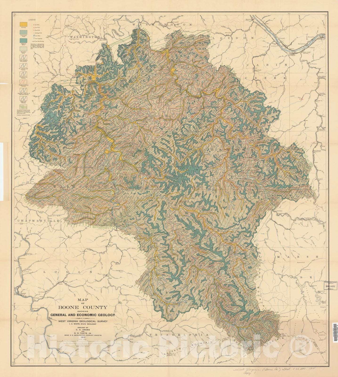 Map : Boone County [West Virginia], 1915 Cartography Wall Art :