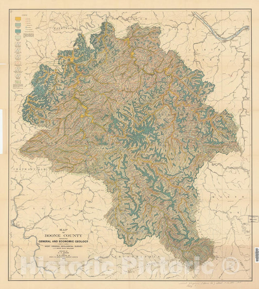 Map : Boone County [West Virginia], 1915 Cartography Wall Art :