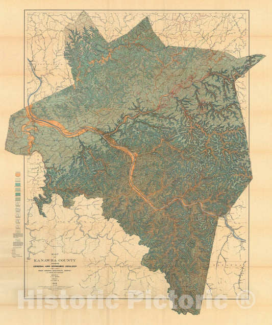 Map : Kanawha County [West Virginia], 1914 Cartography Wall Art :