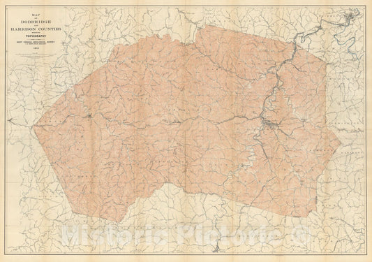 Map : Doddridge and Harrison Counties, 1912 Cartography Wall Art :